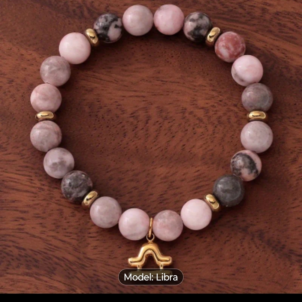 Libra Pink Stone Zodiac Bracelet with Gold Charm